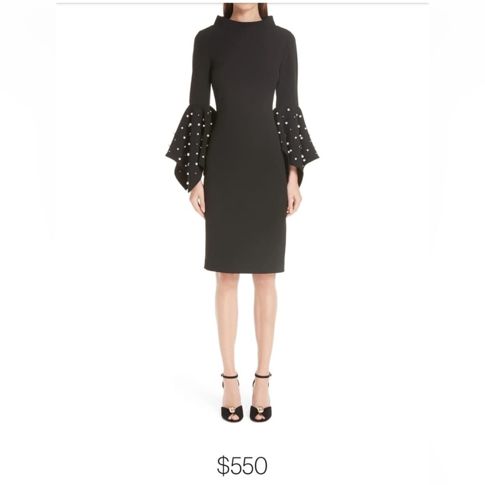 Badgley Mischka 16 Dress Black w Pearl Embellished Sleeve Excellent Condition